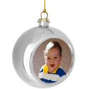 Елочный шарик с фото серебряный 